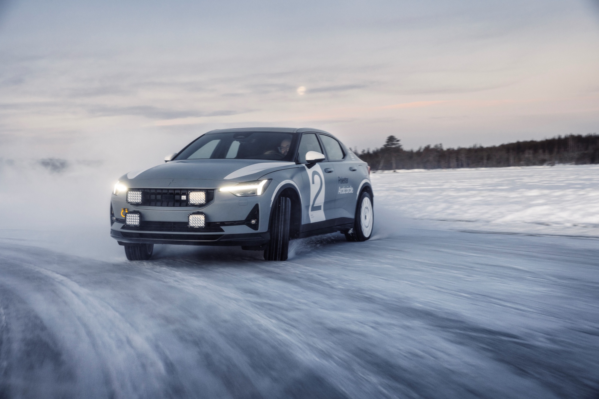 A Polestar 2 being tested in the Arctic Circle.