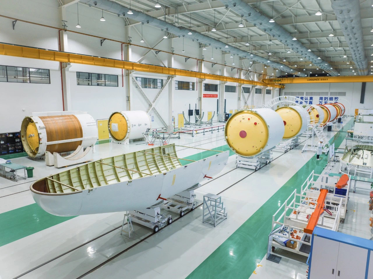 Assembly of LandSpace’s liquid oxygen/methane rocket Zhuque-2 in Zhejiang Province in Nov. 2022.