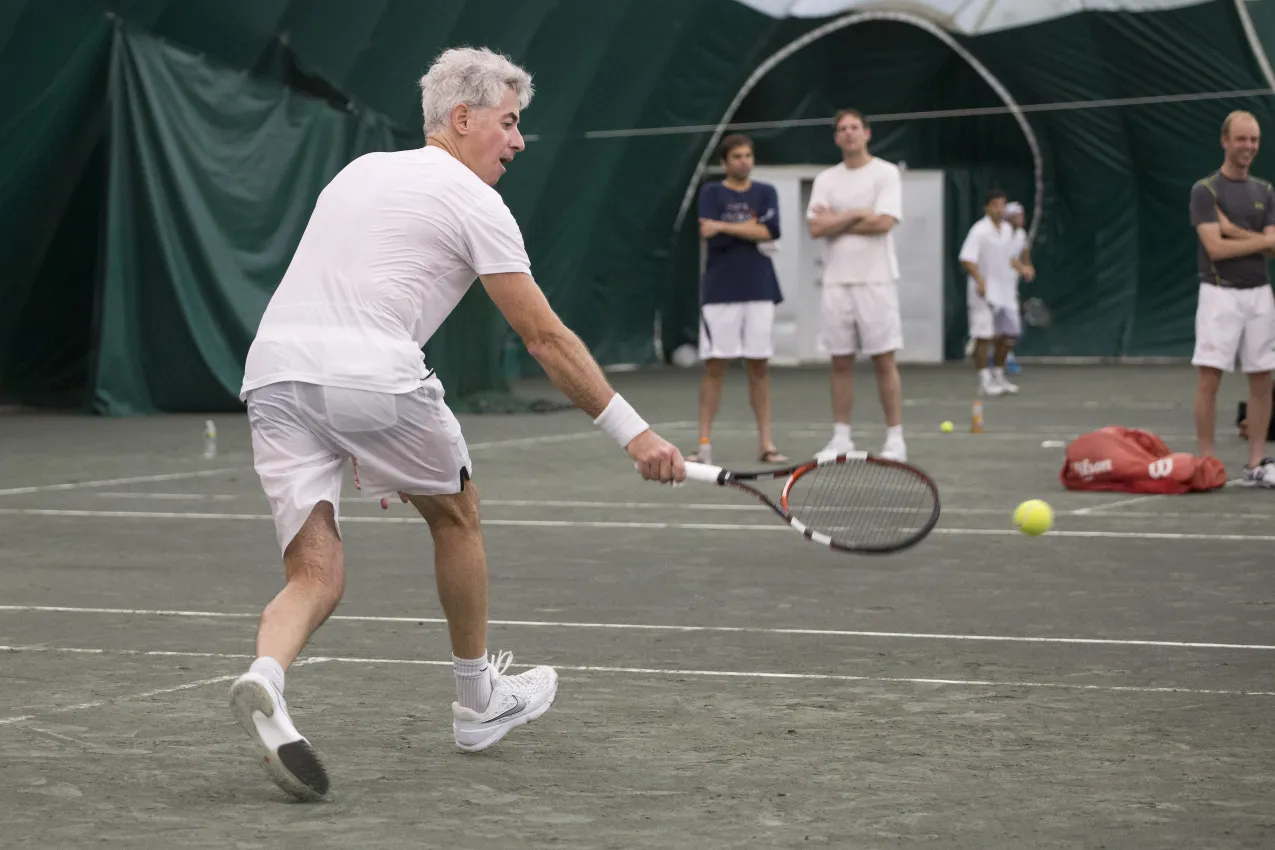 Founder and CEO&nbsp;of Pershing Square Capital Management Bill Ackman competes in a doubles match in 2015.&nbsp;
