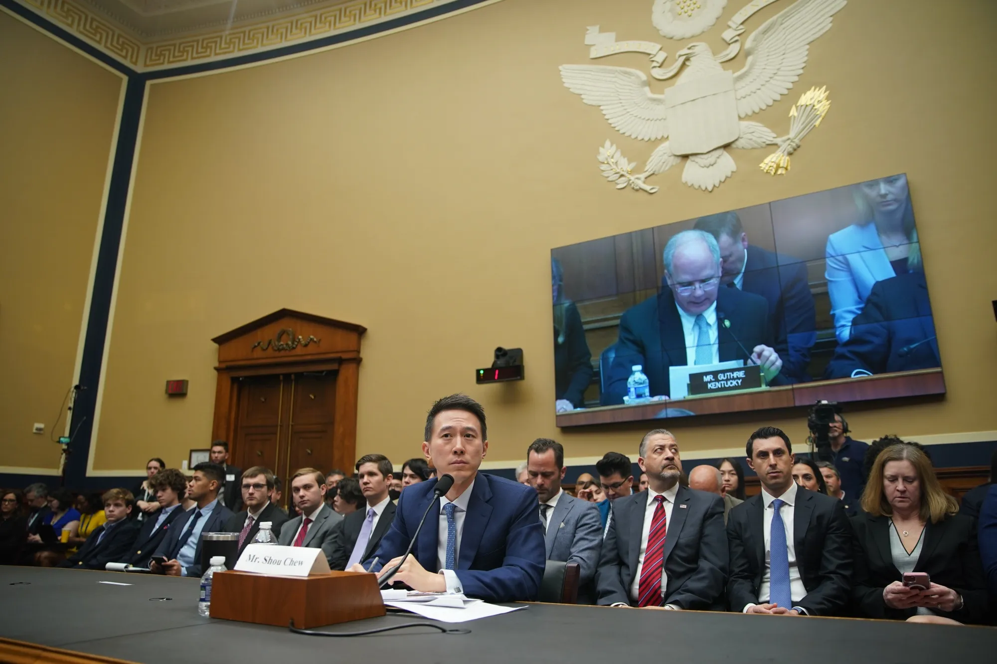 Shou Chew, chief executive officer of TikTok, during a House panel hearing in Washington on&nbsp;March 23.