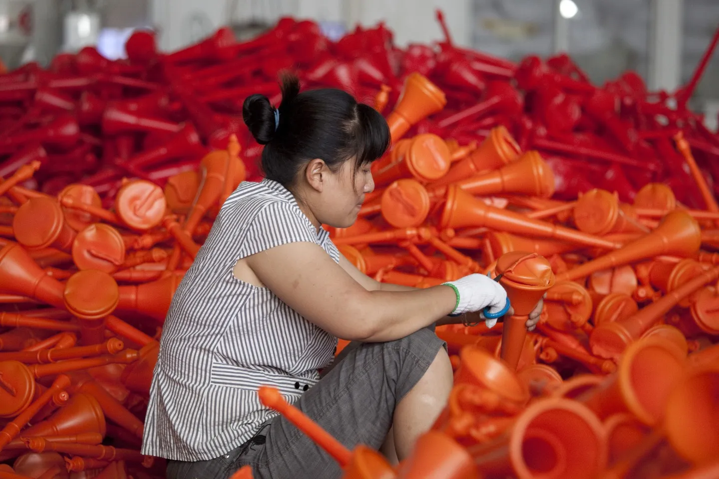 A worker making&nbsp;plastic vuvuzelas&nbsp;at a factory in Ningbo, China.&nbsp;There’s been a surge in shipments of US LPG to China during&nbsp;the last few years.