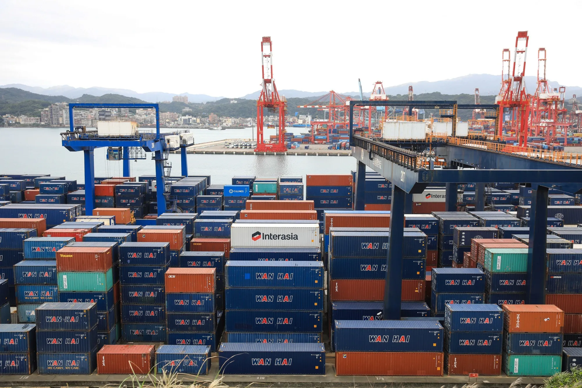Shipping containers stacked at the Port of Keelung in Taiwan.