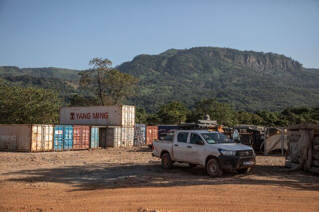 Chinese shipping containers at the tunnel construction site in Sékousoryah. 