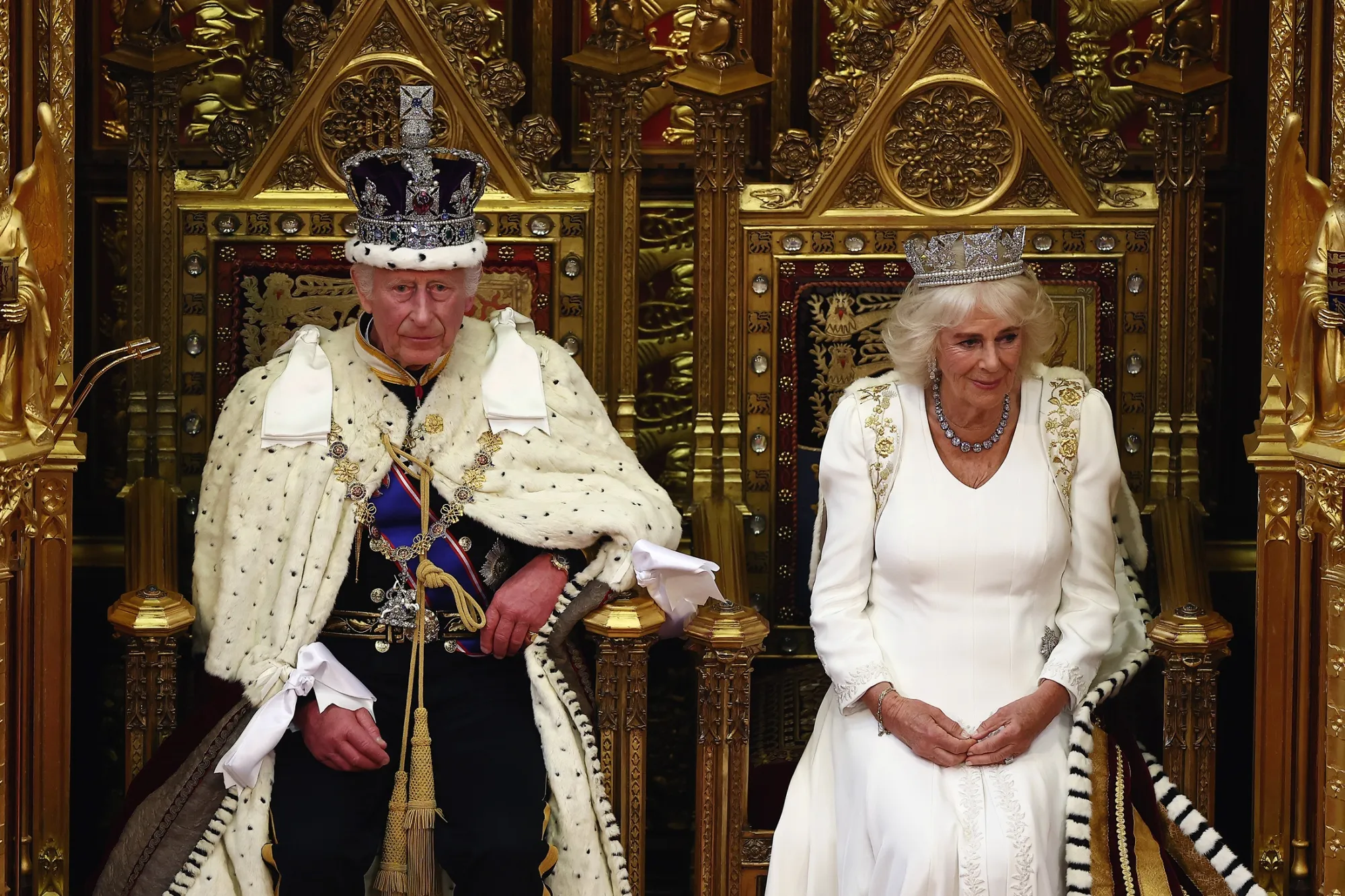 King Charles III and Queen Camilla in the House of Lords on July 17.