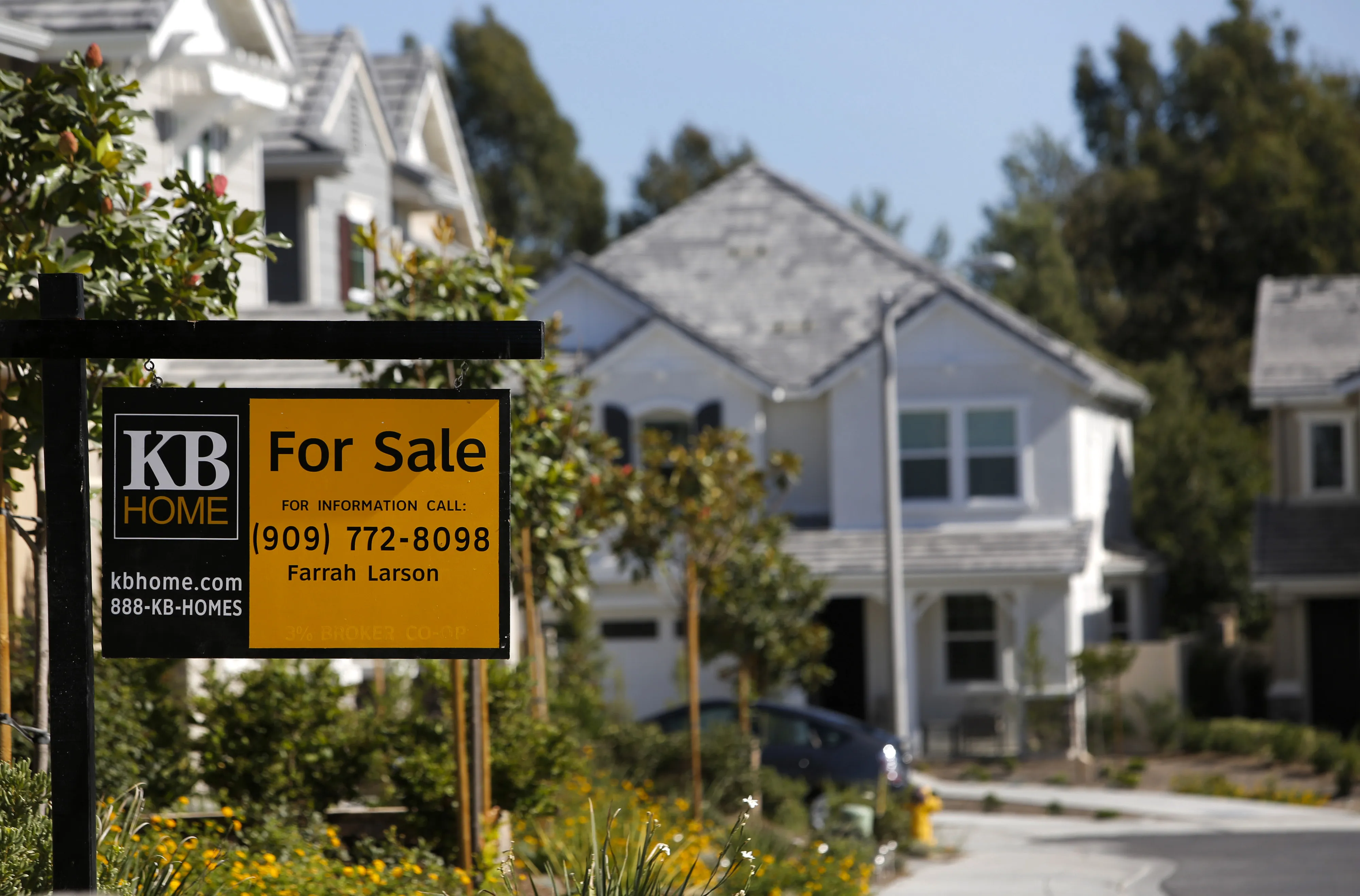 Newly build homes, including one for sale in the Whisler Ridge housing community from KB Home in Lake Forest, California, U.S., on Monday, Sept. 23, 2013.
