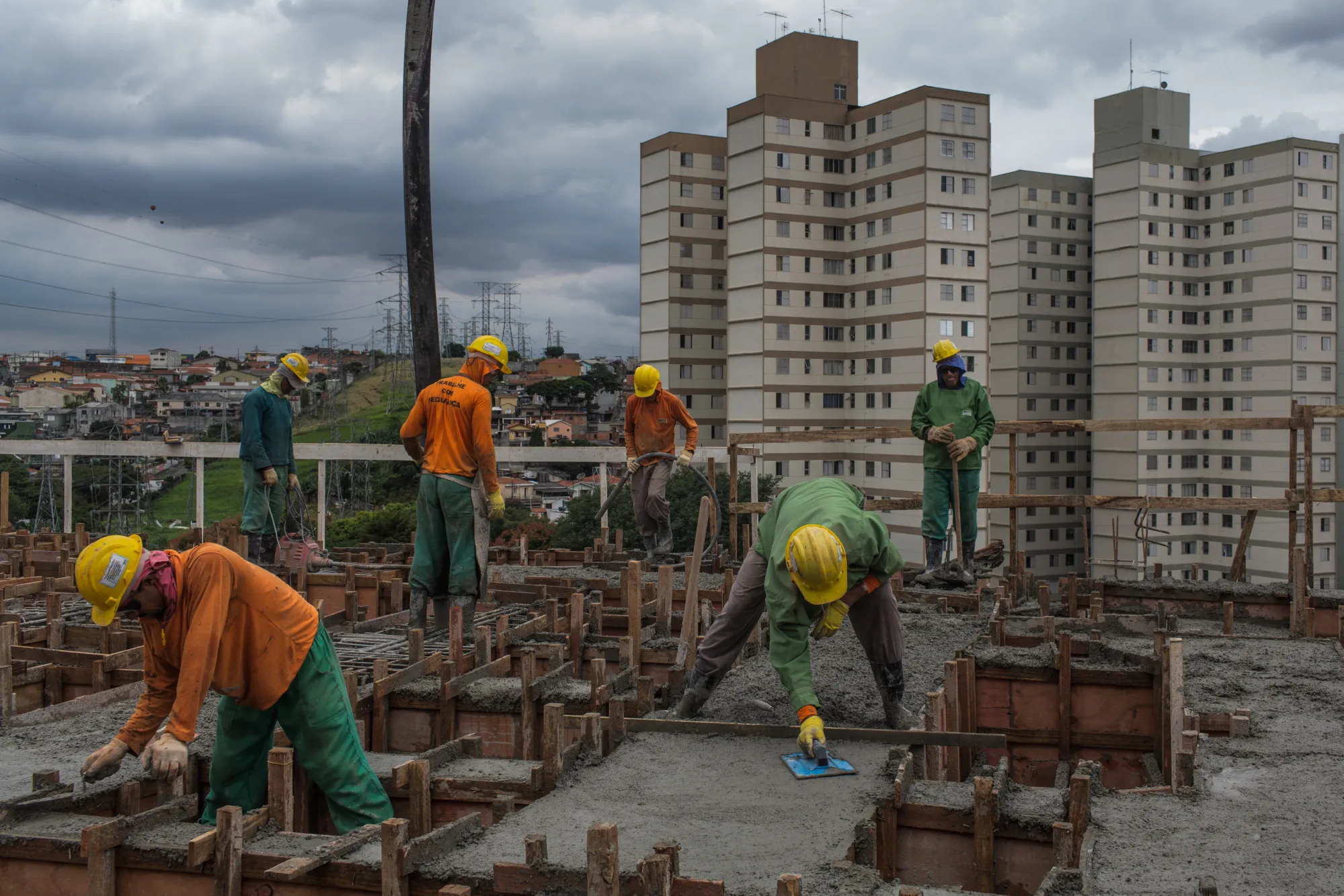 Contractors&nbsp;during construction in Sao Paulo, Brazil.