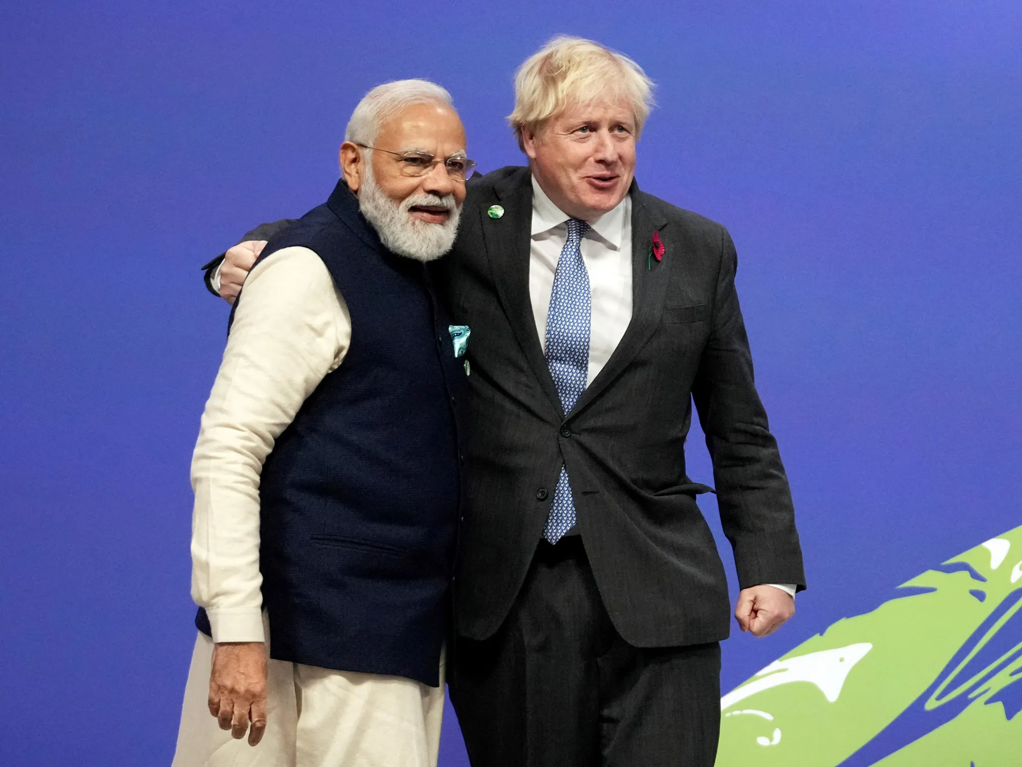 Boris Johnson, right, and Narendra Modi.