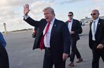 Donald Trump waves upon arrival at Palm Beach International airport, Florida on April 18.&nbsp;