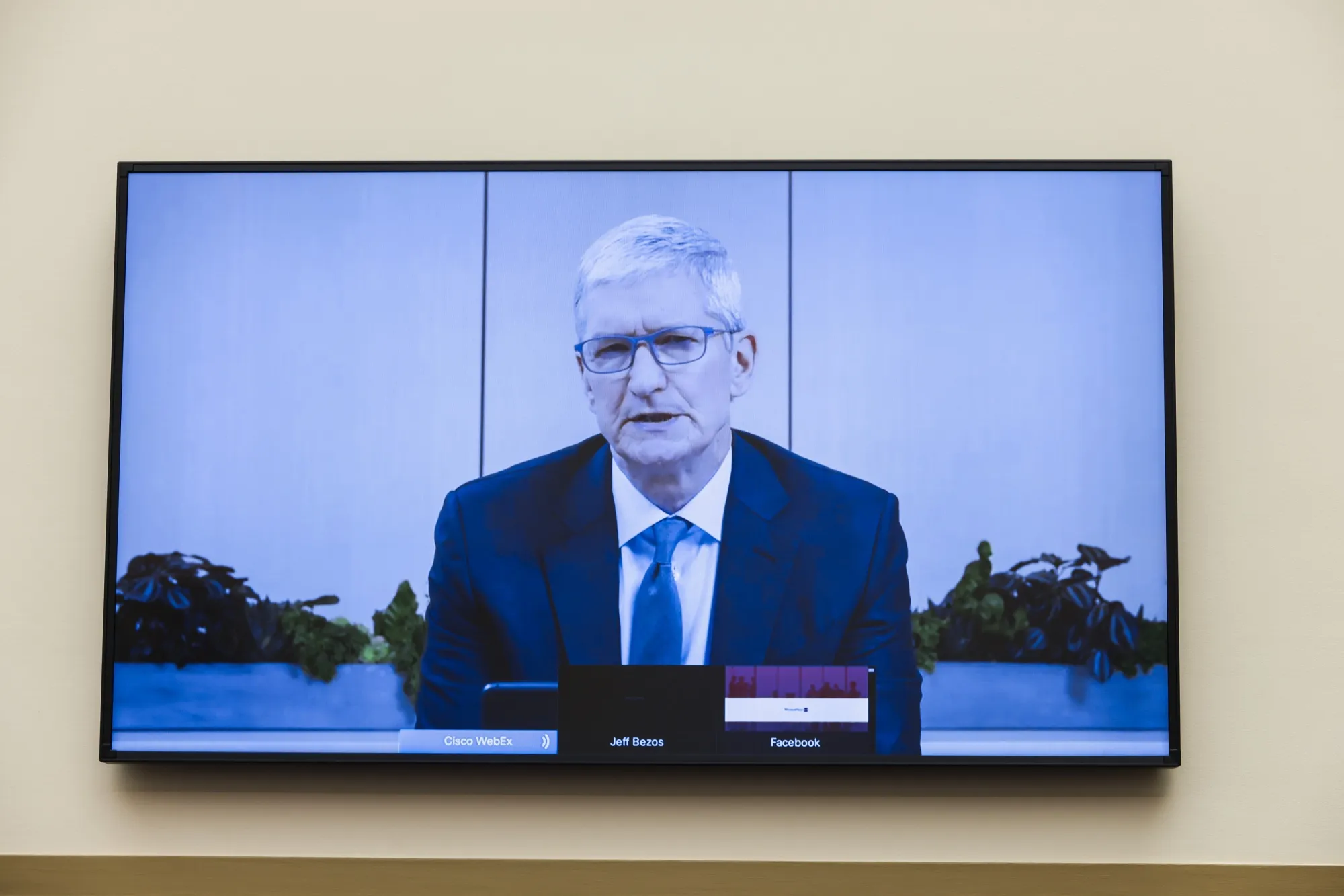 Tim Cook&nbsp;speaks via videoconference during a House Judiciary Subcommittee in July, 2020.