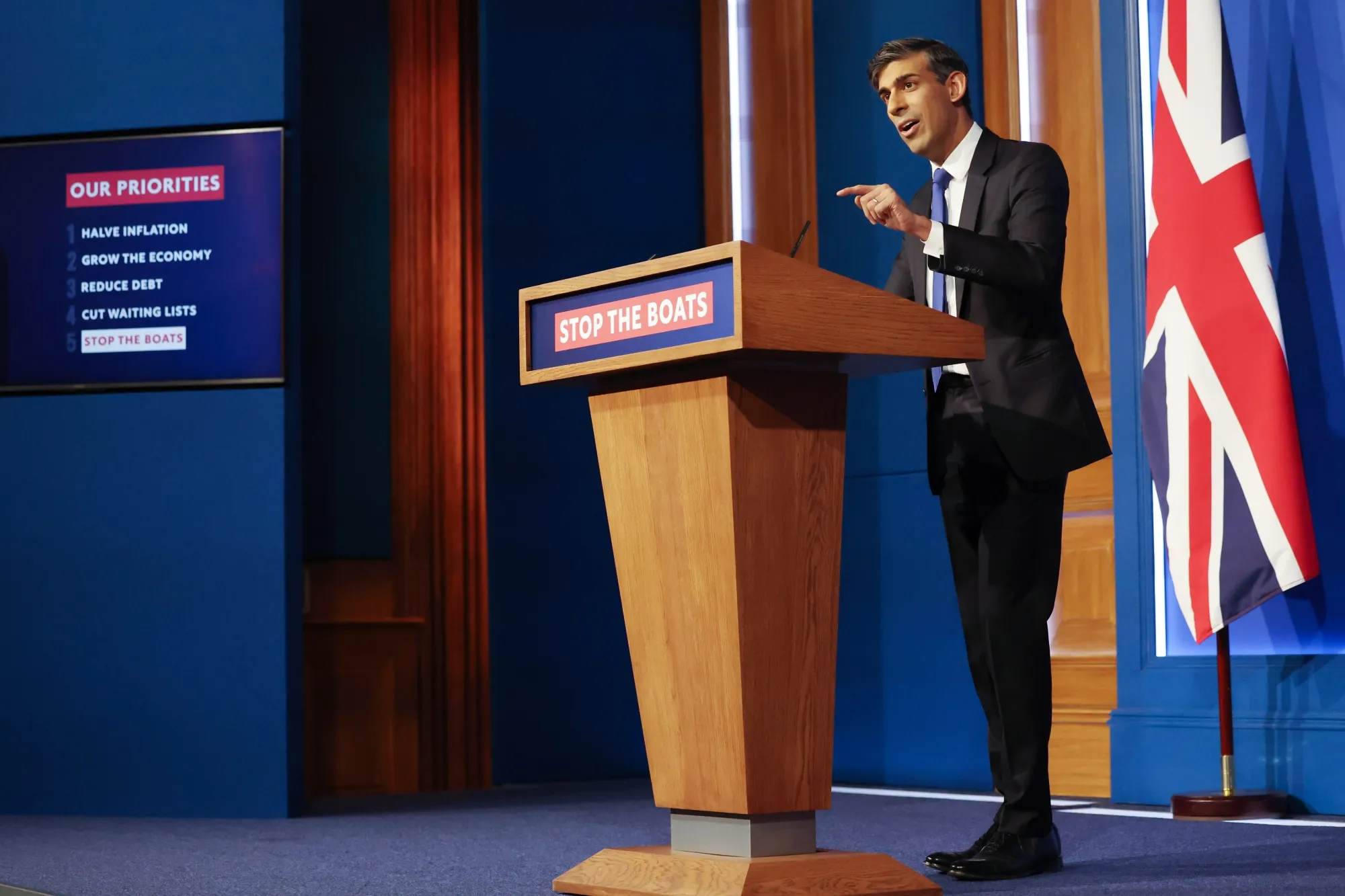 UK Prime Minister Rishi Sunak has made “stopping the boats” one of his five core pledges to voters.
