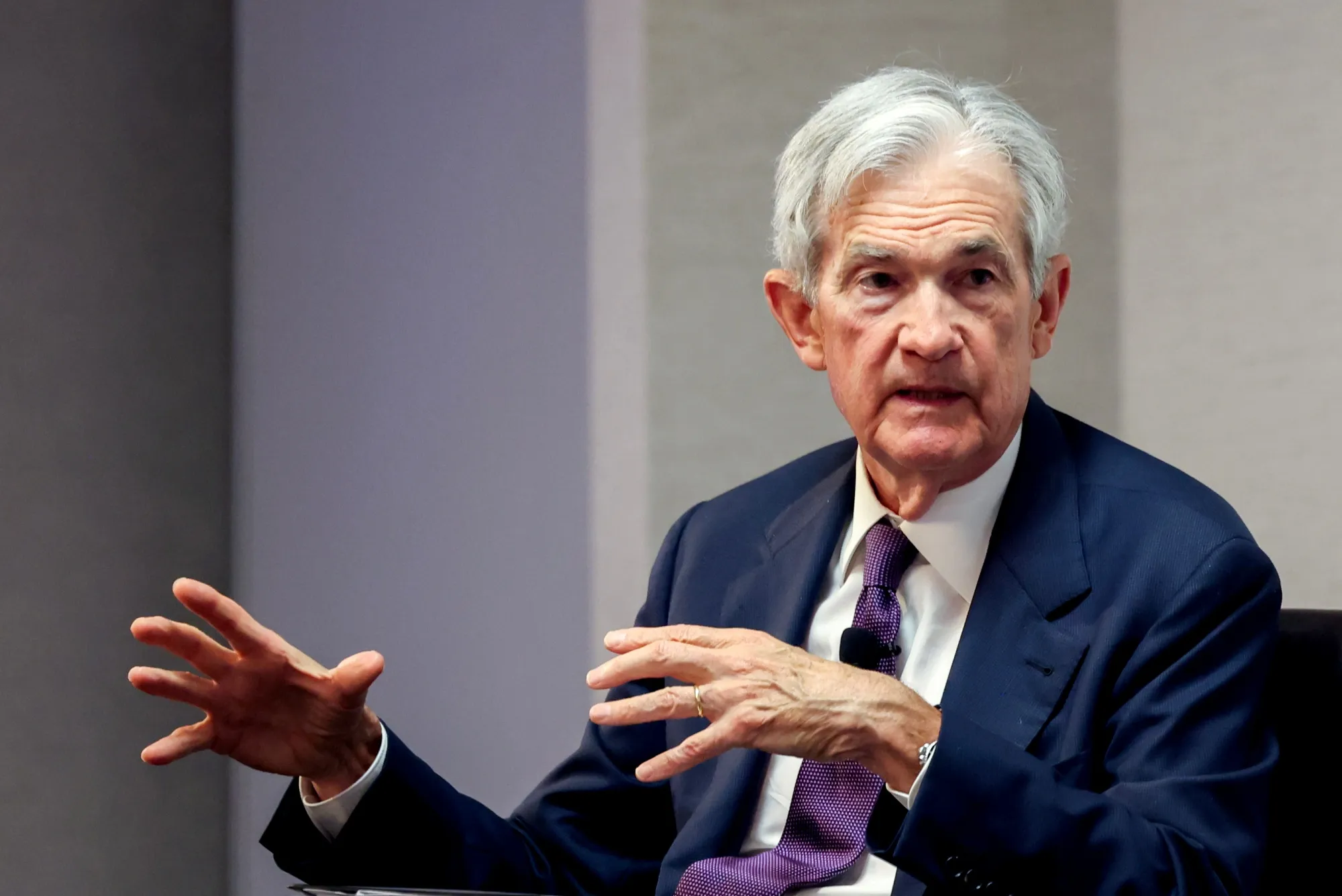 Chair&nbsp;Jerome Powell during the Society For Advancing Business Editing And Writing (SABEW) annual conference in Arlington, on April 4.