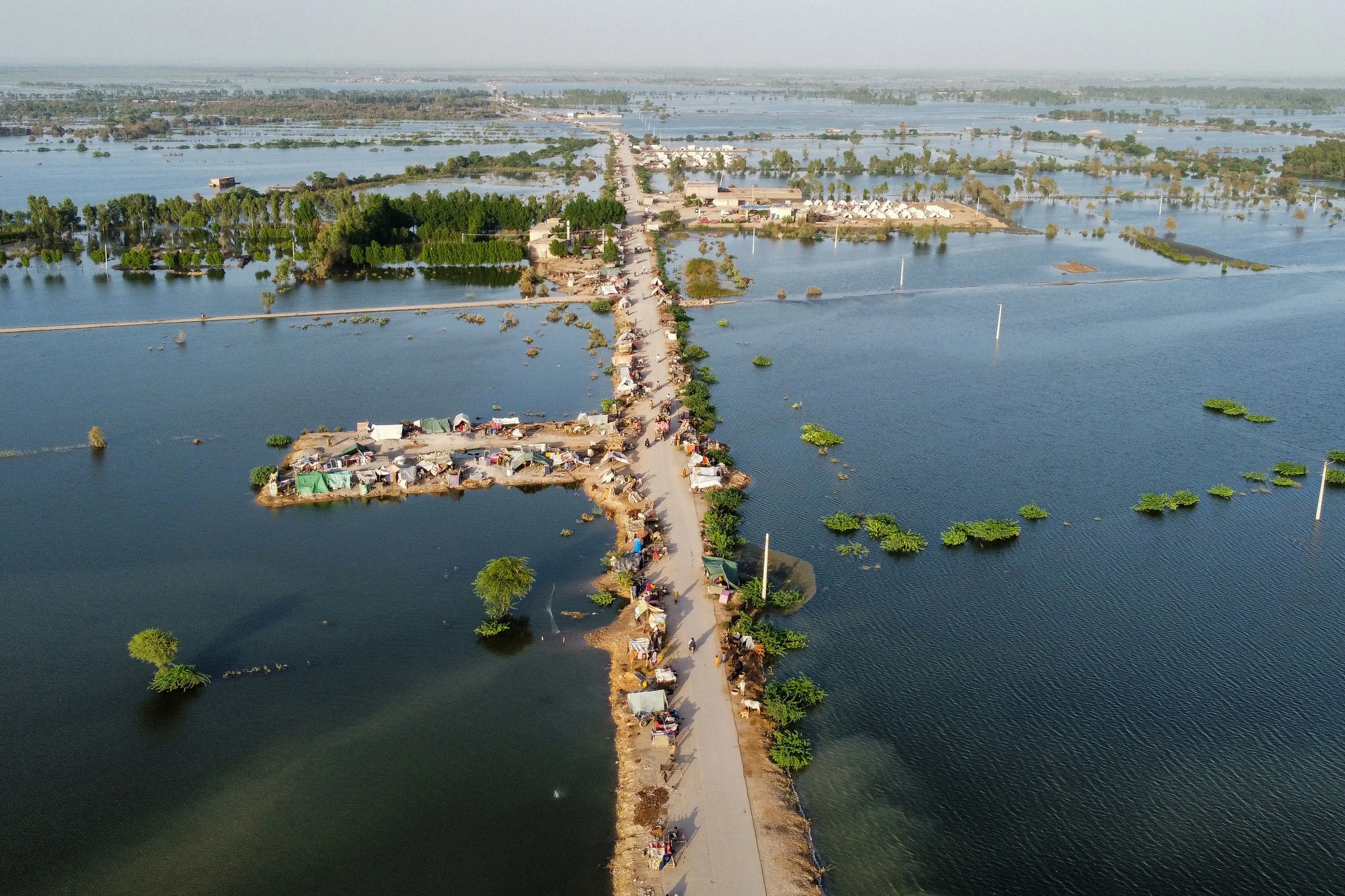 Makeshift tents for people displaced due to the floods after heavy monsoon rains in Balochistan province on Sept. 4.