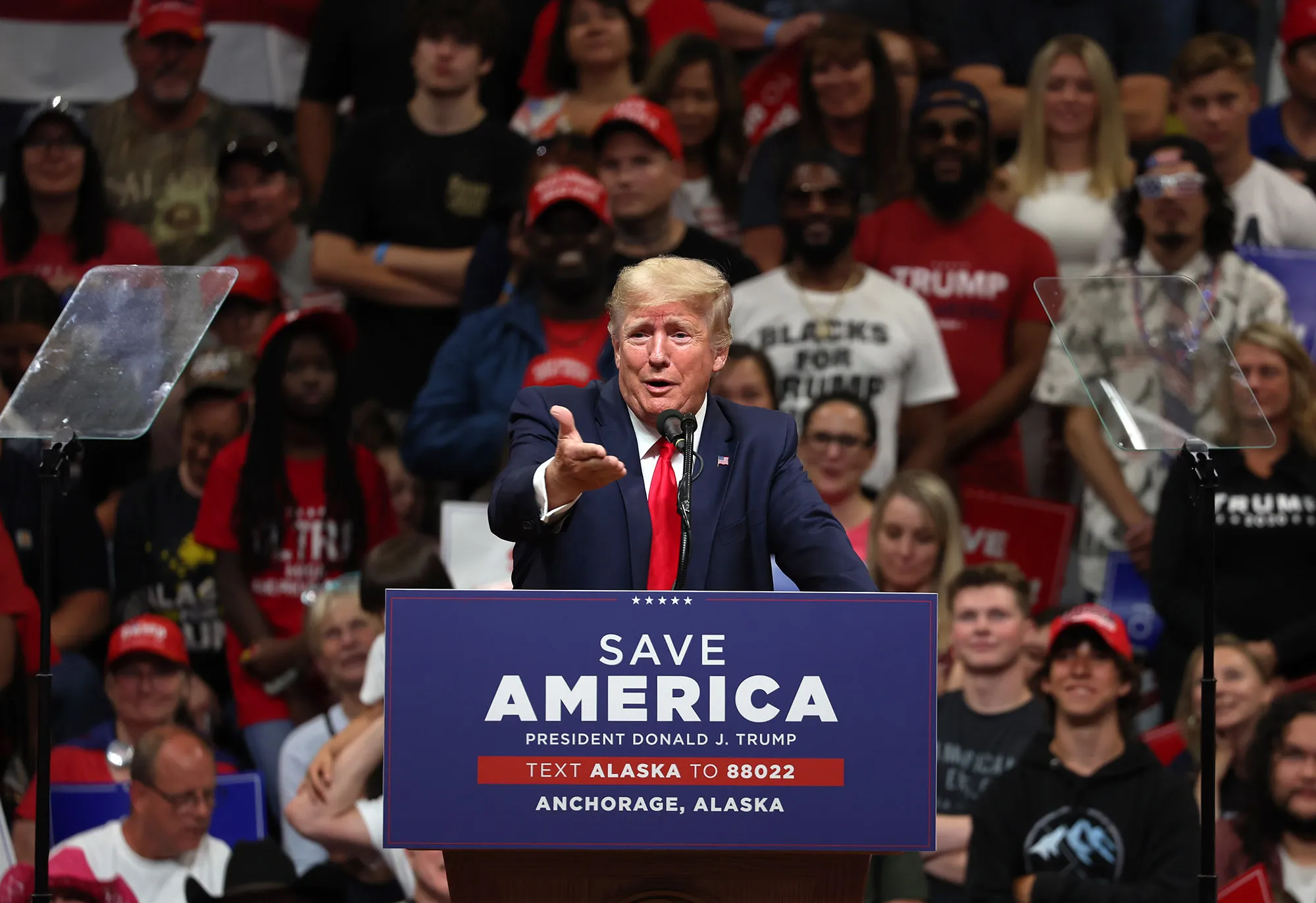 Donald Trump during a "Save America" rally at Alaska Airlines Center, on July 9,