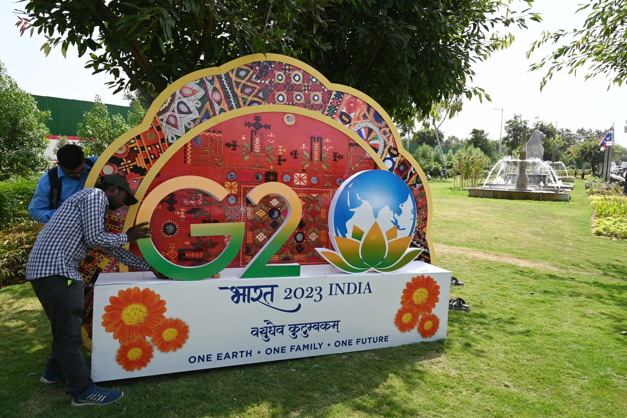 Signage ahead of the G-20 summit in New Delhi.