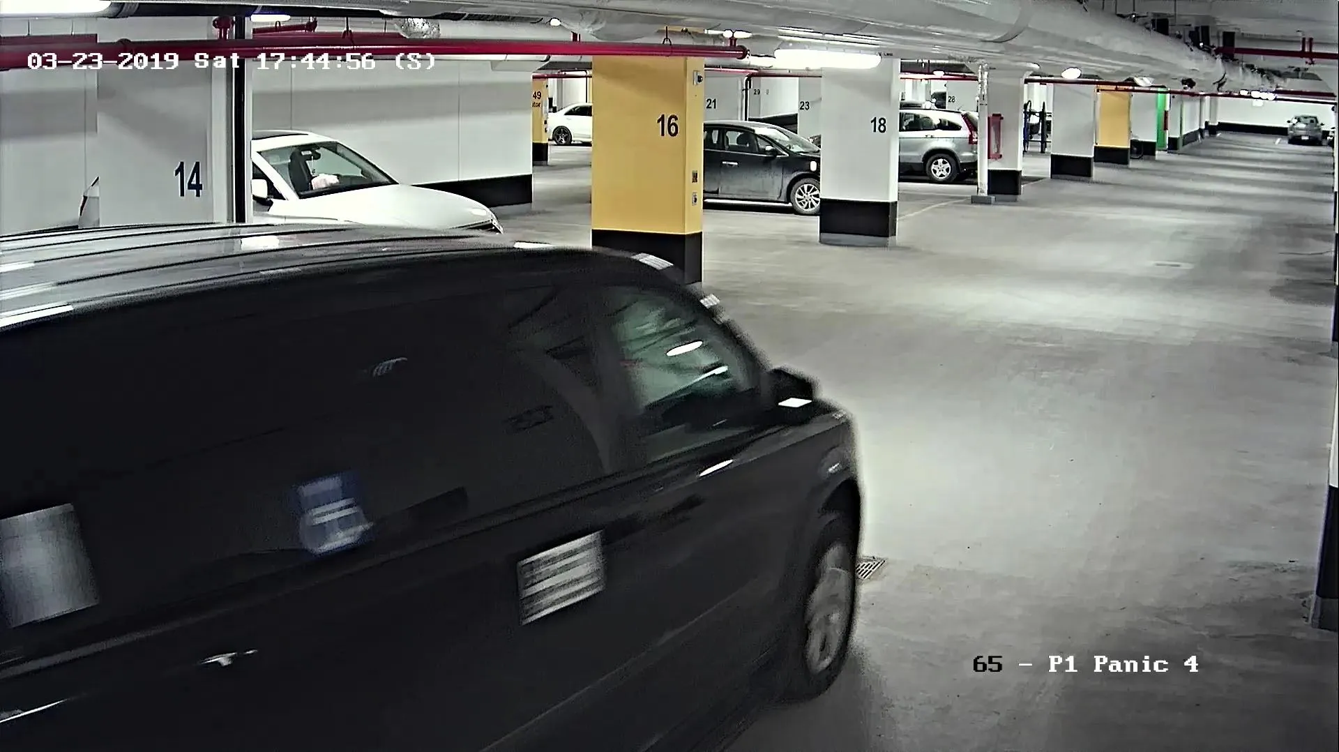 The suspect vehicle at an underground parking.
