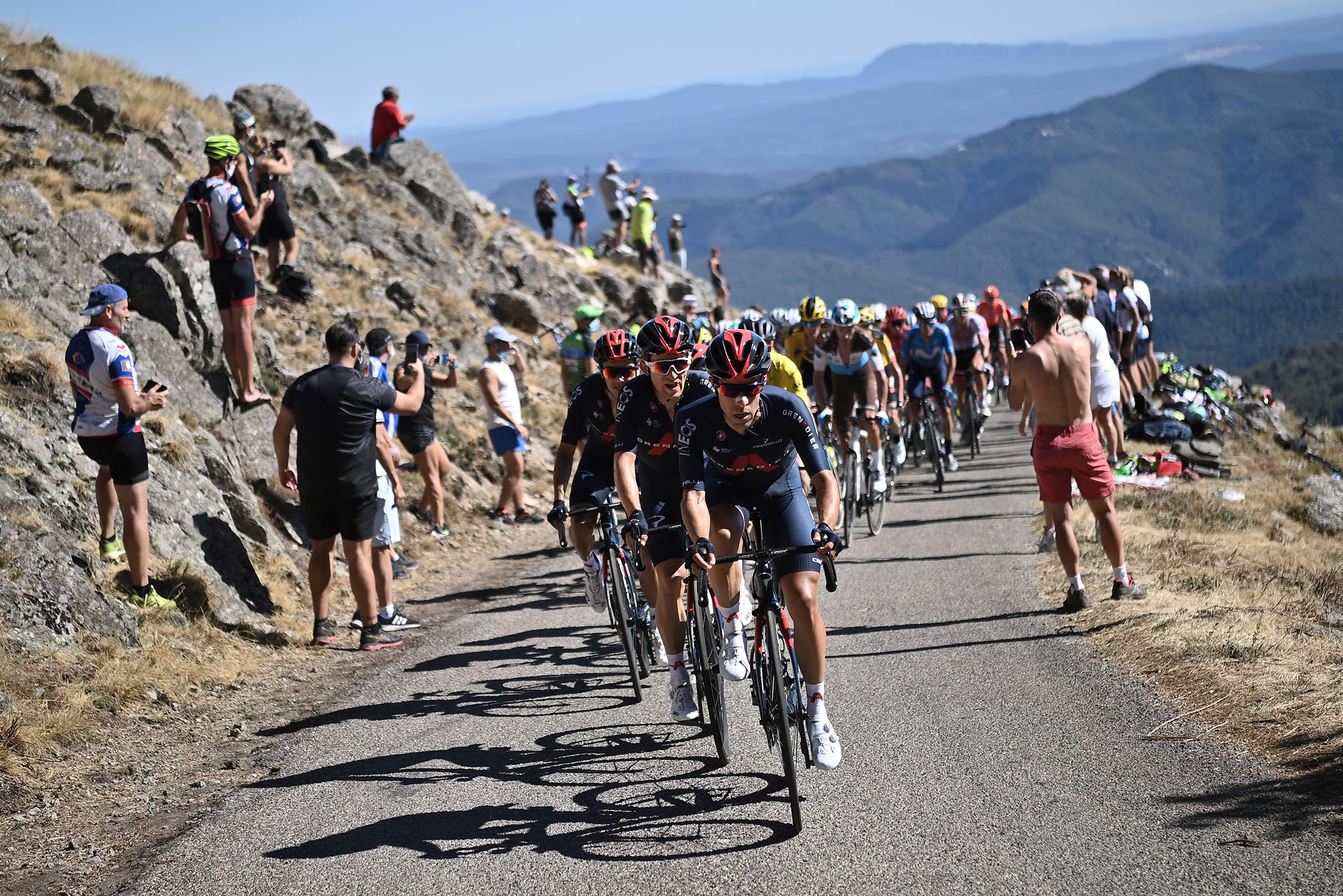 The pack rides during the 6th stage of the 107th edition of the Tour de France cycling race, 191 km between Le Teil and Mont Aigoual, on Sept.&nbsp;3.
