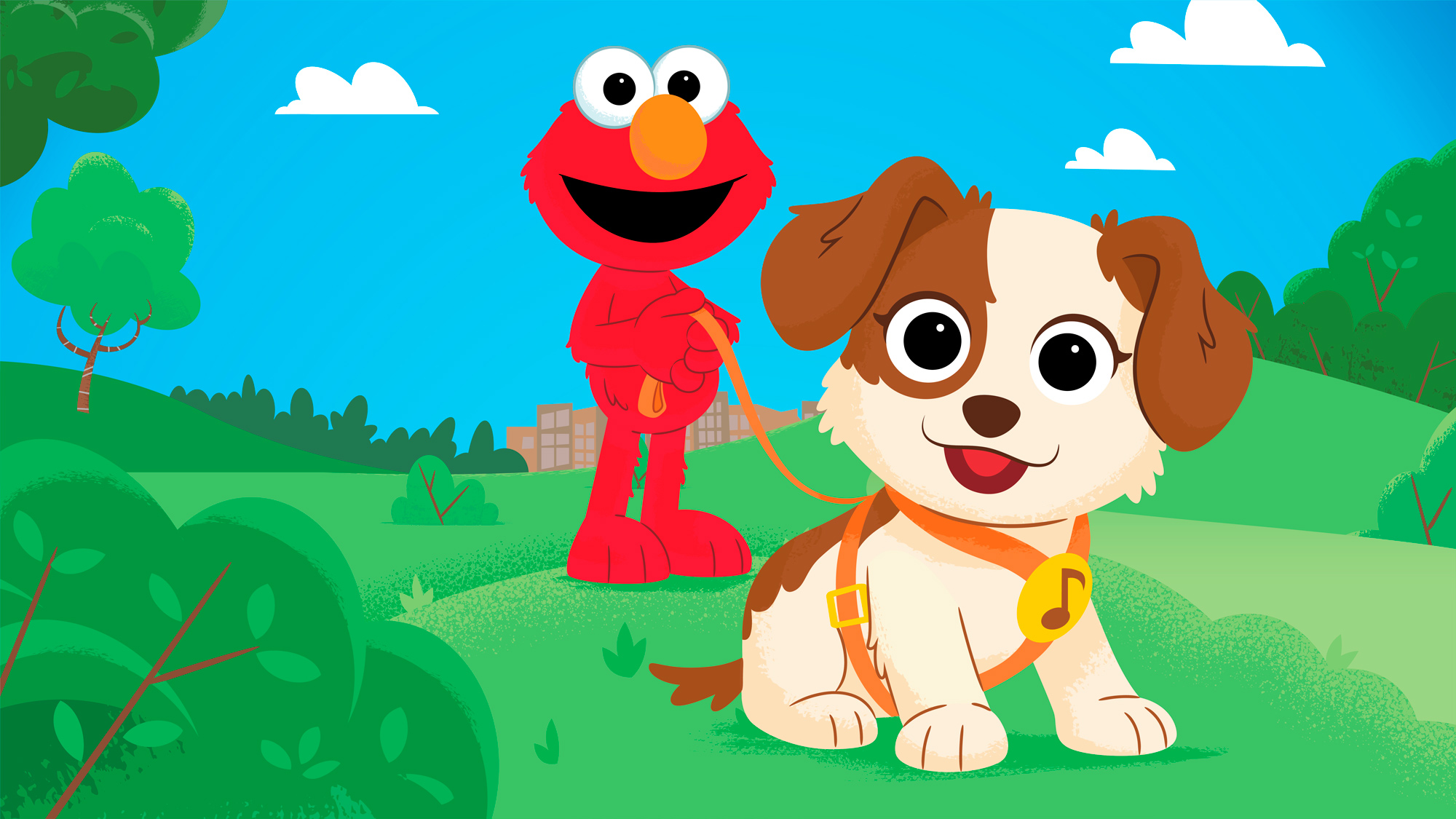 This image released by Sesame Workshop shows characters Elmo and Tango in a scene from the new special “Furry Friends Forever: Elmo Gets a Puppy,” debuting on HBO Max on Aug. 5. (Sesame Workshop via AP) Sesame Workshop