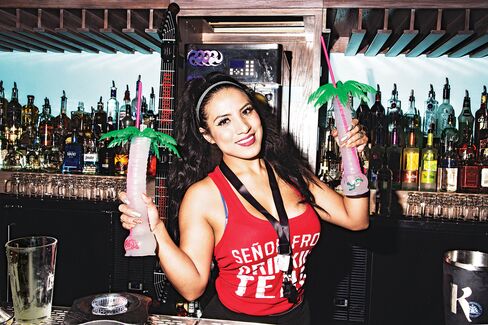 Señor Frog’s giant $22.50 margarita, served in a souvenir plastic palm tree.