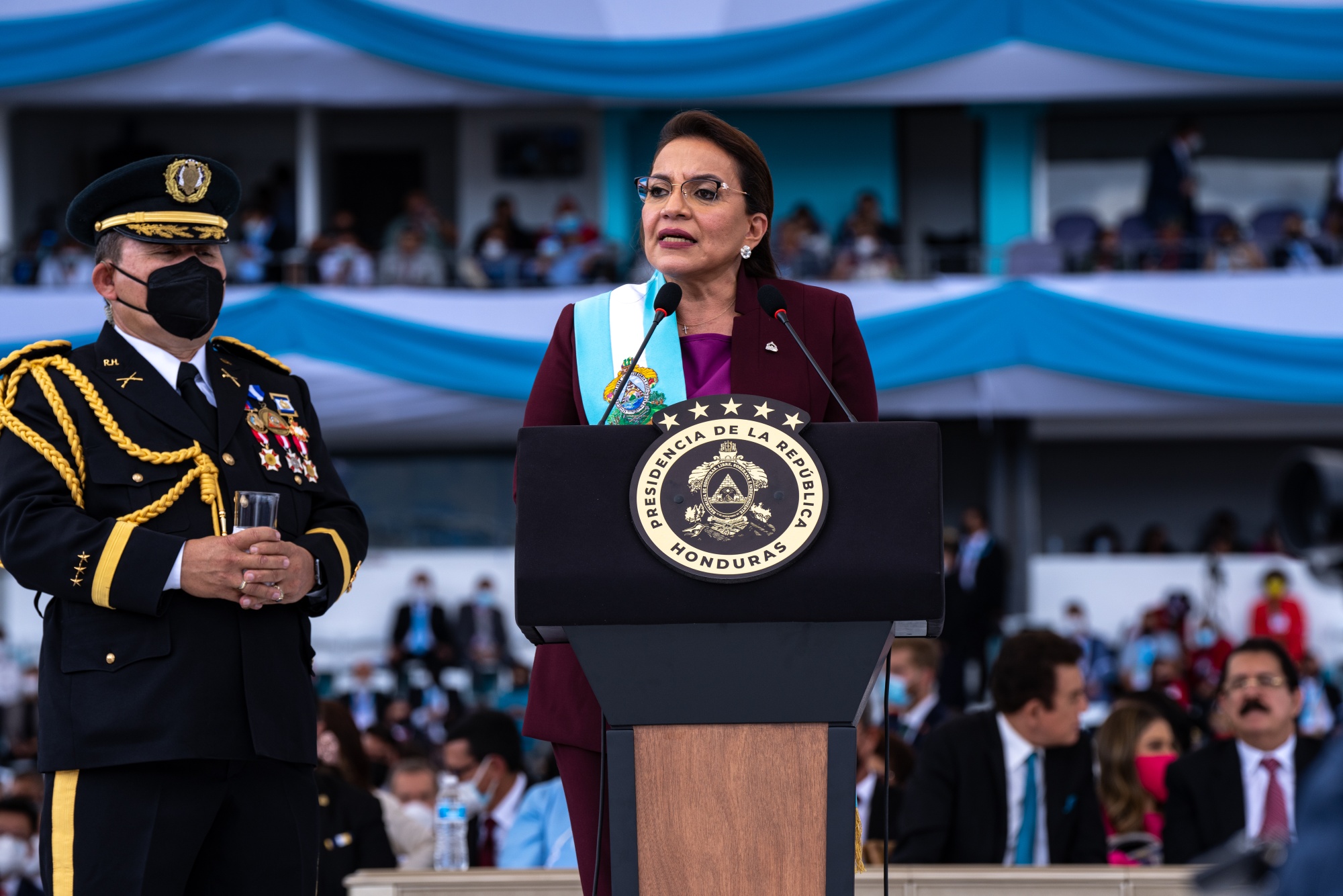 Xiomara Castro speaks during an inauguration ceremony in Tegucigalpa, Honduras, on Jan. 27.