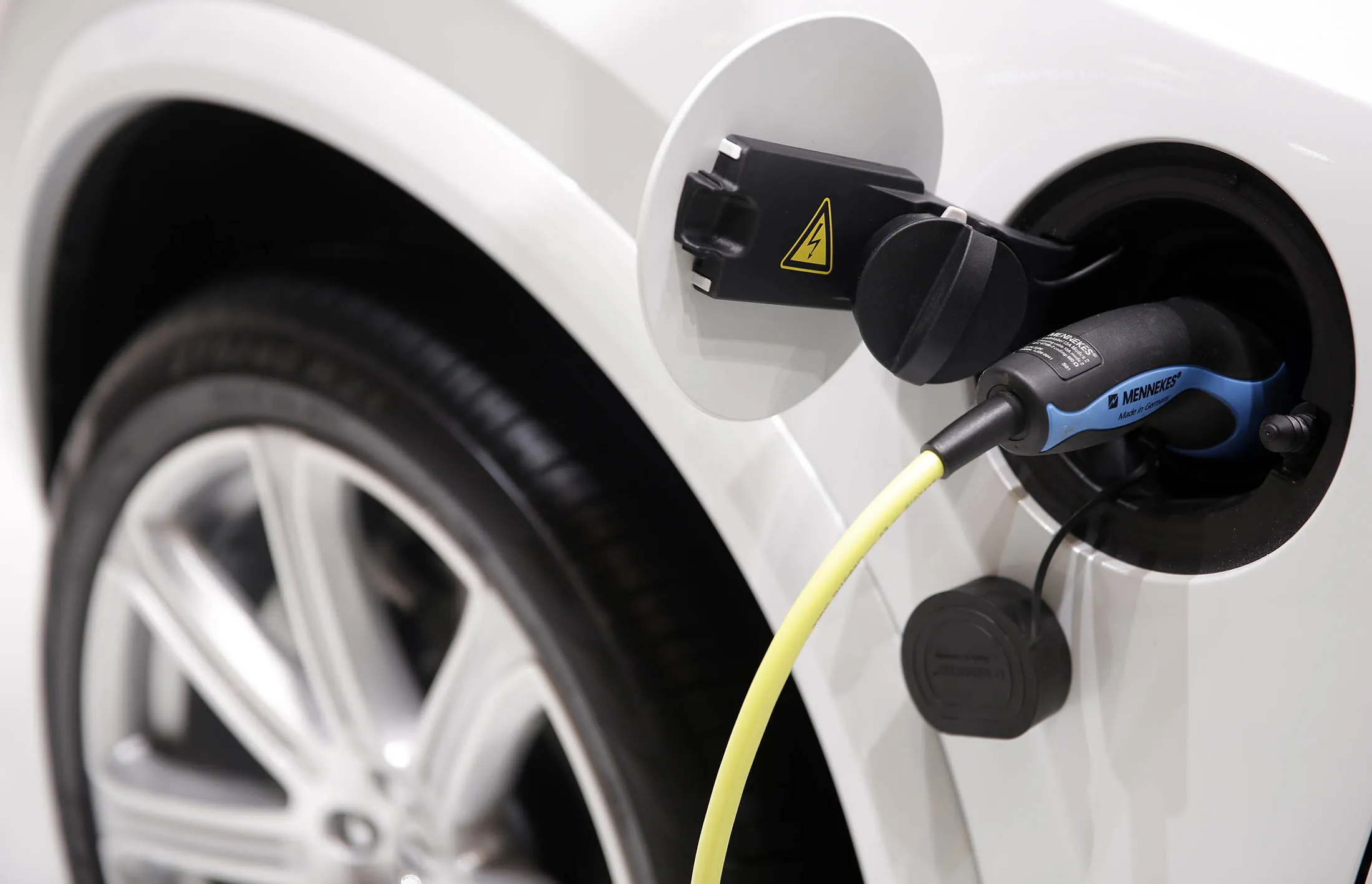 A charging plug of a Volvo XC-90 electric automobile.
