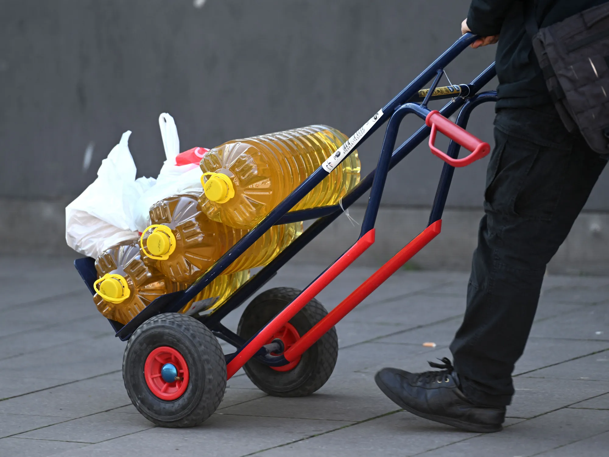 Sunflower oil is transported at a railway station in Cologne, Germany.