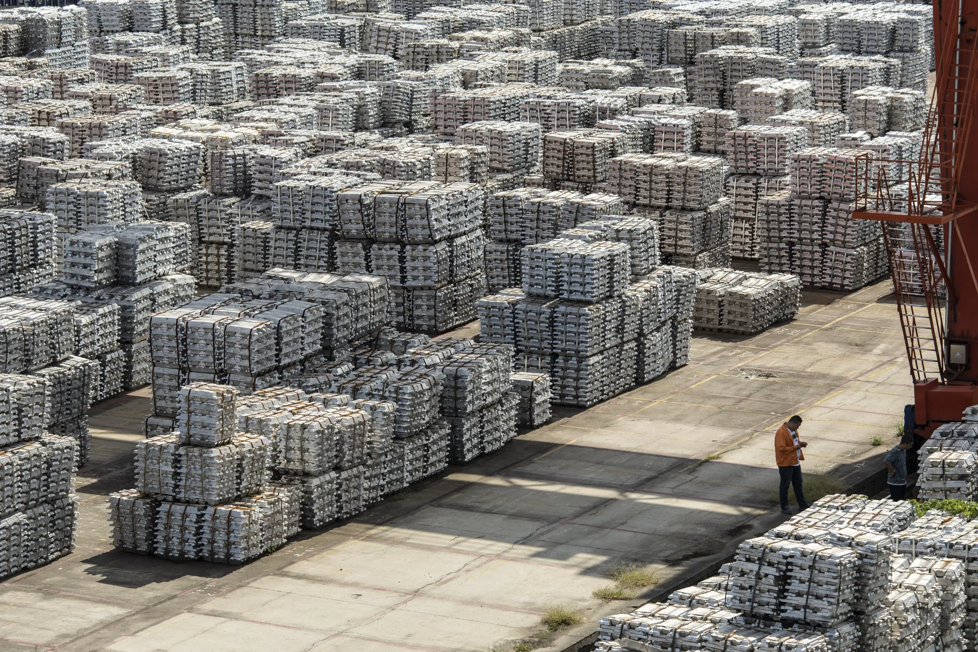 Aluminum ingots are piled high at a stockyard in&nbsp;Jiangsu province, China.