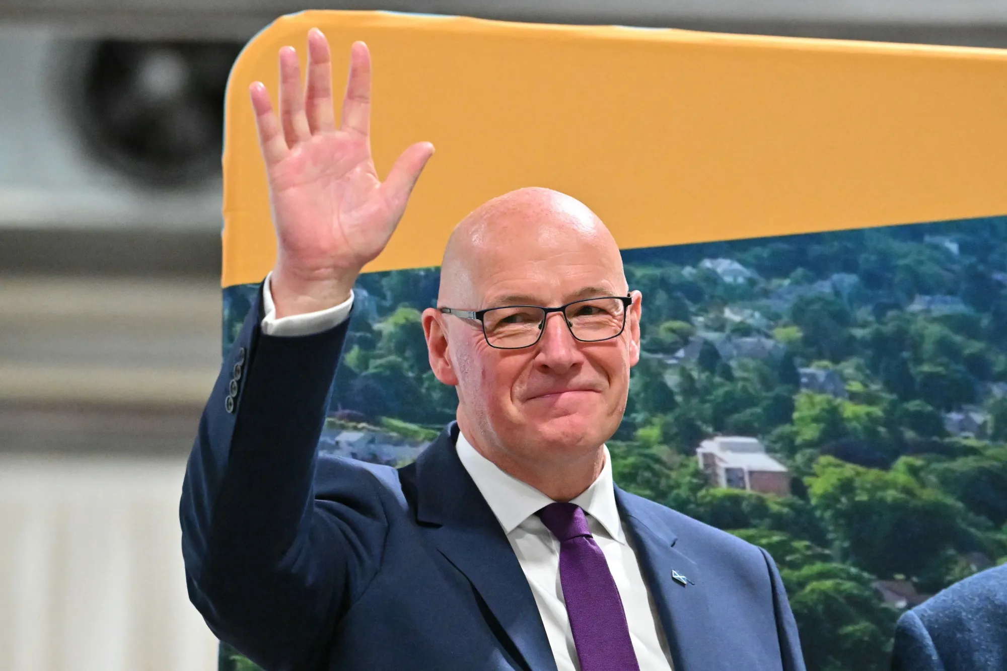 Scottish National Party leader John Swinney reacts after winning his seat in Perth, Scotland. on May 8.