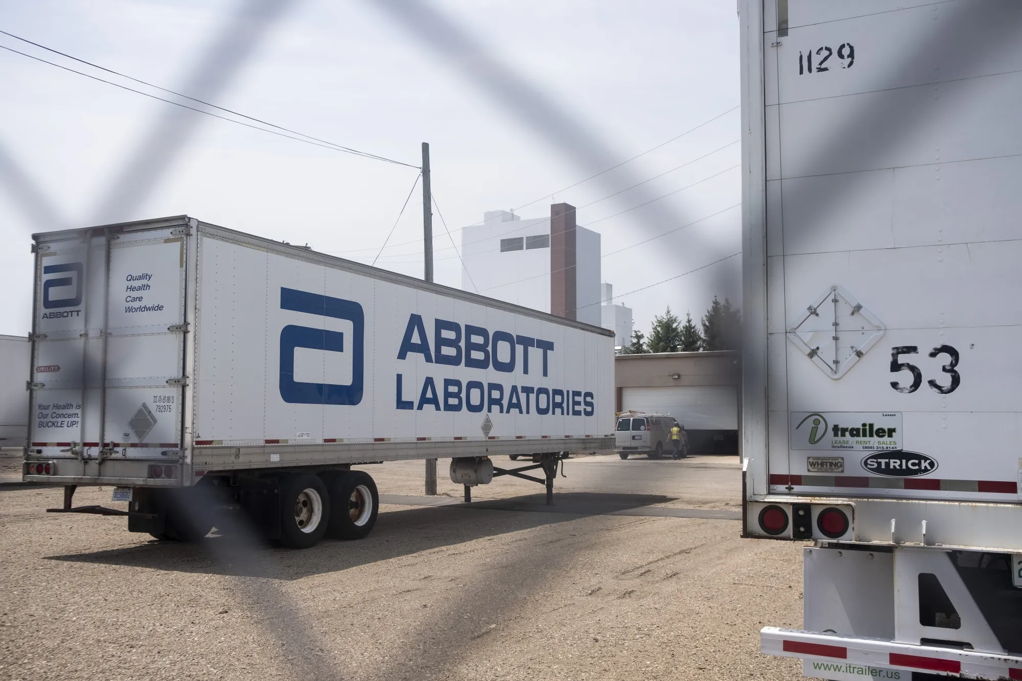 A truck trailer outside the Abbott factory in Sturgis, Michigan.