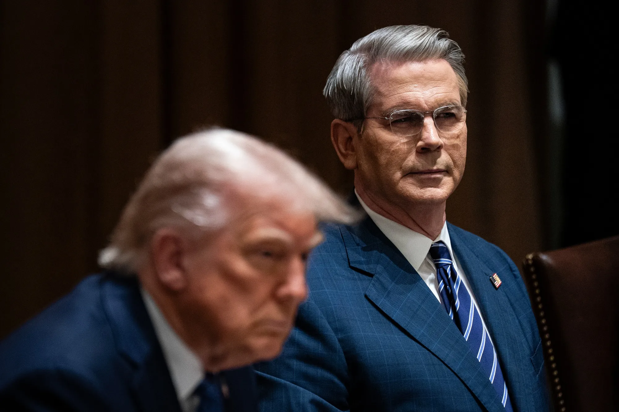 Donald Trump and Scott Bessent during a lunch with Norway’s prime minister Jonas Gahr Store.