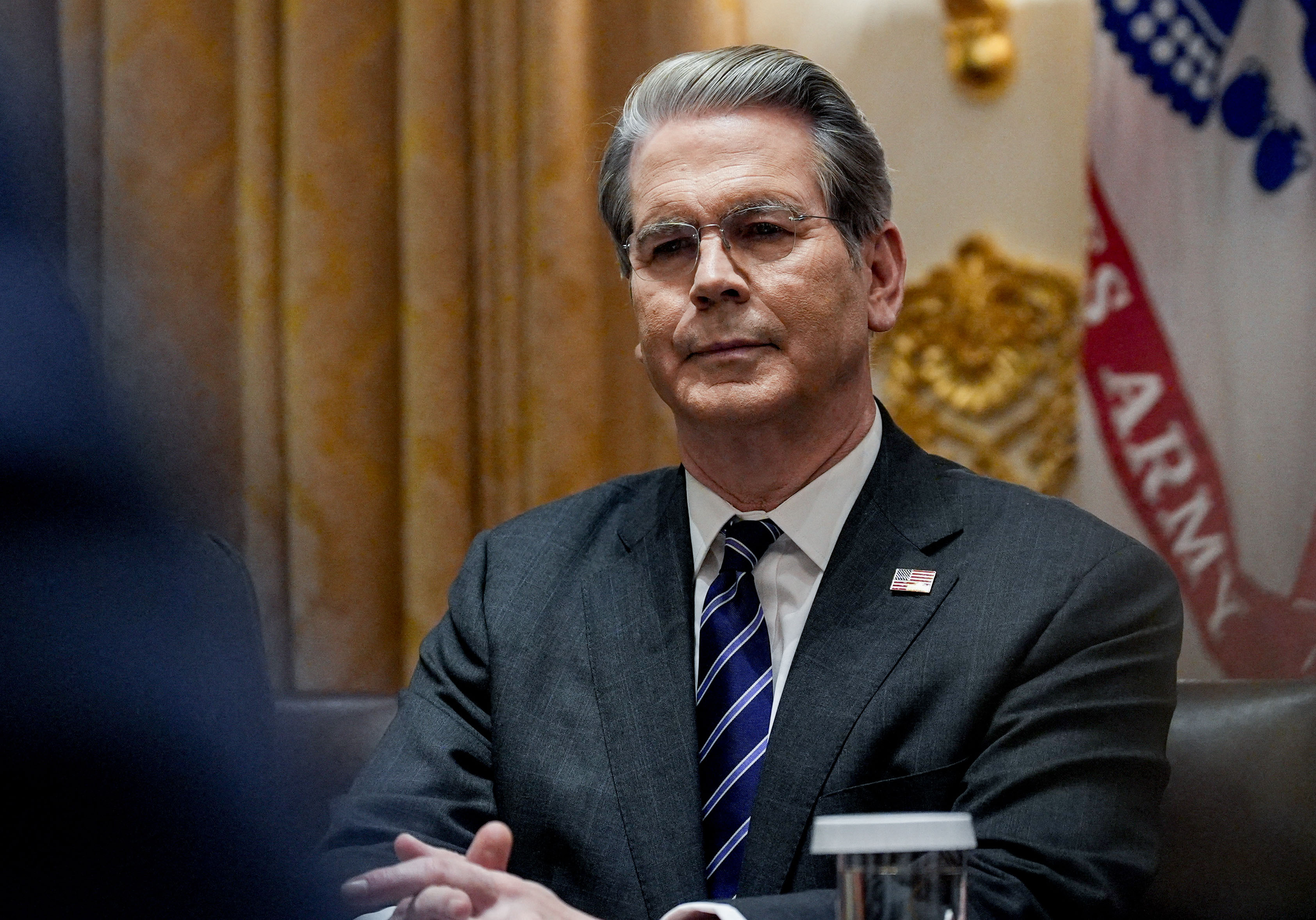 Scott Bessent, US treasury secretary, during a roundtable in the Cabinet Room of the White House in Washington, DC, US, on Monday, Dec. 8, 2025. Photographer: Yuri Gripas/Abaca/Bloomberg