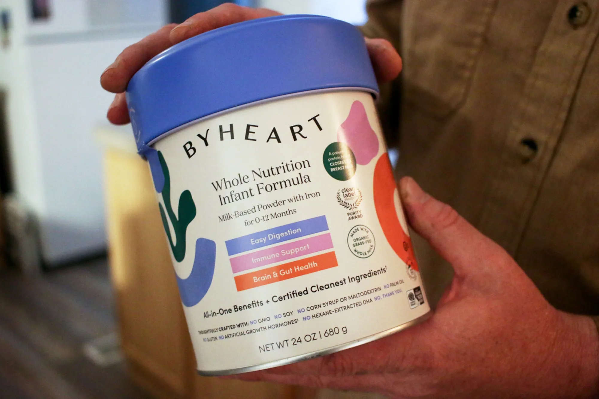 A container of ByHeart baby formula.