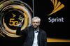 Michel Combes presents the V50 ThinQ 5G smartphone during an LG Electronics Inc. launch event at the MWC Barcelona.