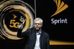 Michel Combes presents the V50 ThinQ 5G smartphone during an LG Electronics Inc. launch event at the MWC Barcelona.