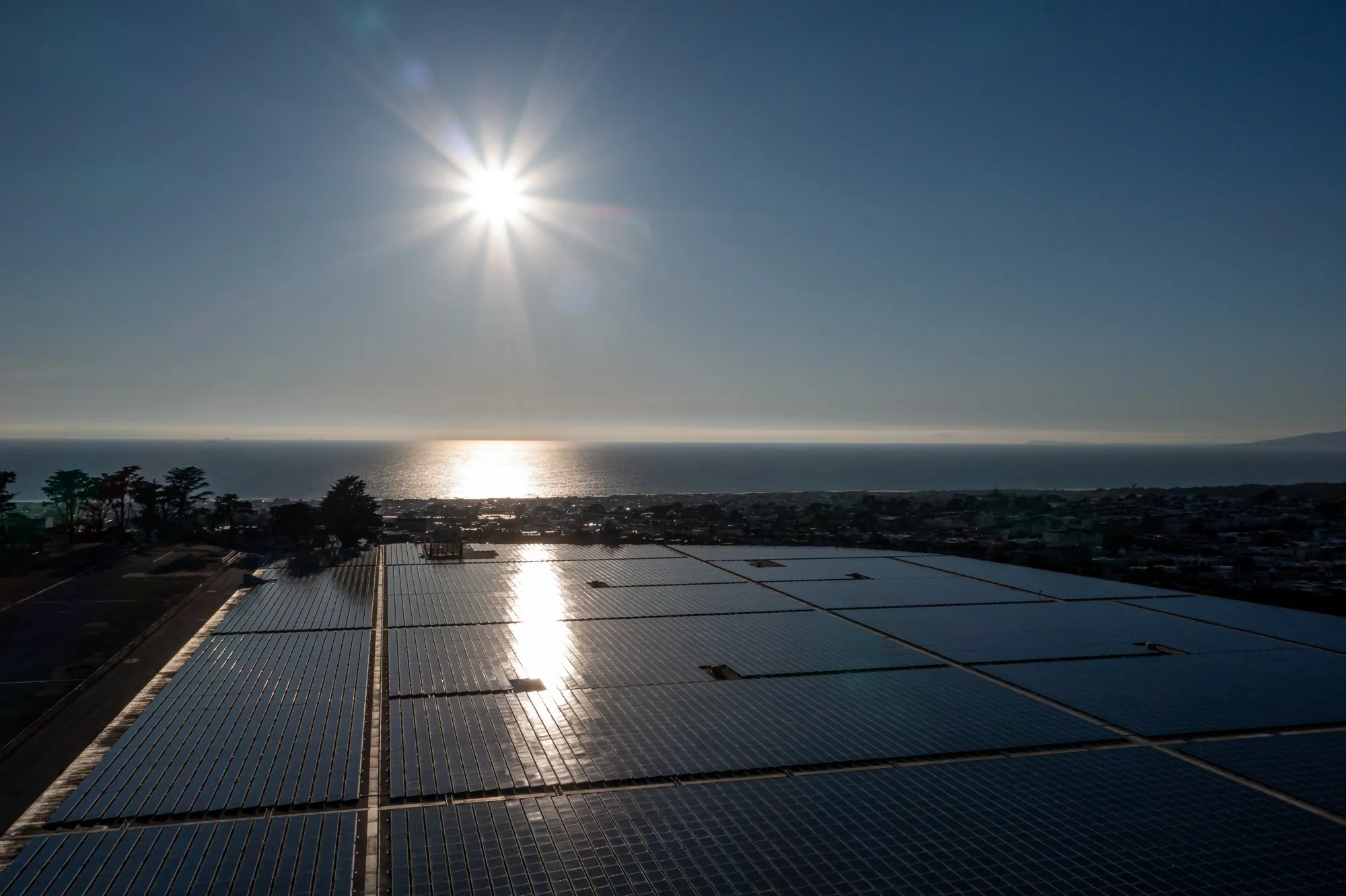 Solar panels at the Sunset Reservoir North Basin solar farm in San Francisco, California.