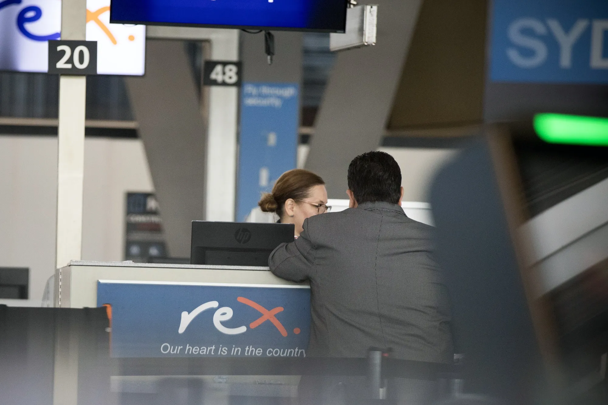 A Rex Airlines check-in counter at Sydney Airport on July 30, 2024.&nbsp;
