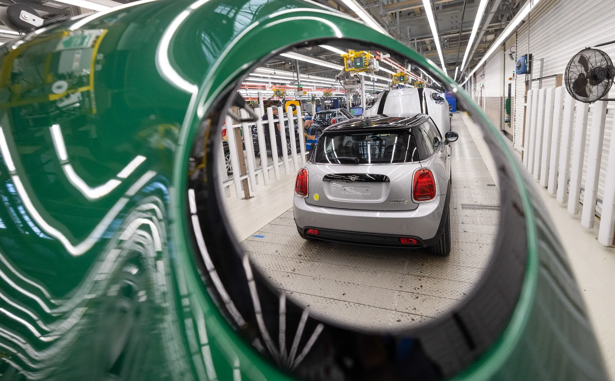A Mini Cooper S Electric car on the production line at an assembly plant in Cowley, UK.