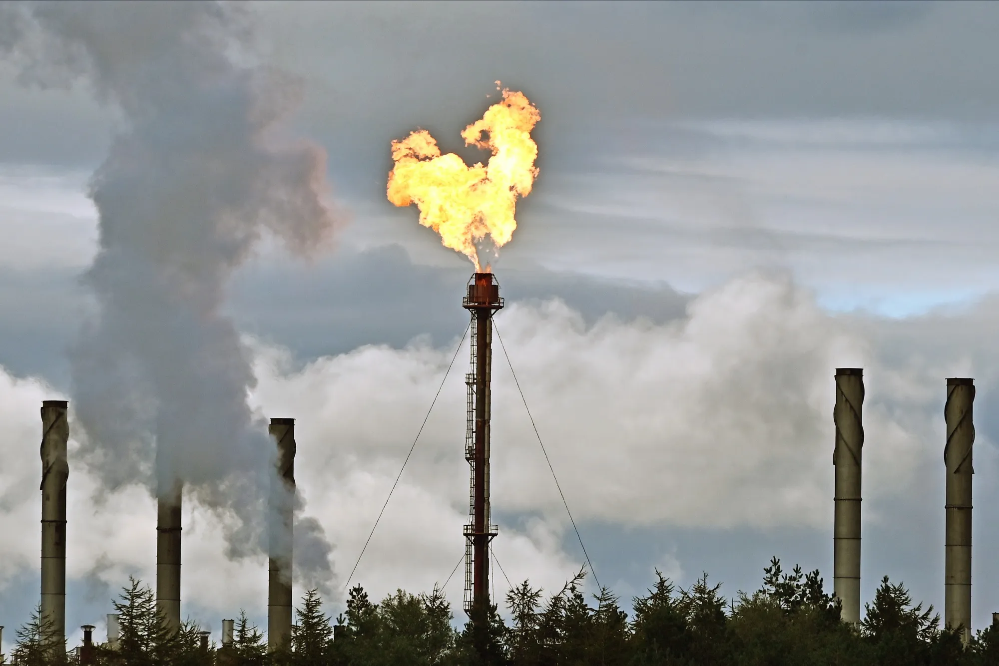 Flames come from the flarestack at ExxonMobil’s Mossmorran plant&nbsp;in Cowdenbeath, Scotland on Oct.&nbsp;4, 2020.