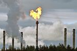 Flames come from the flarestack at ExxonMobil’s Mossmorran plant&nbsp;in Cowdenbeath, Scotland on Oct.&nbsp;4, 2020.