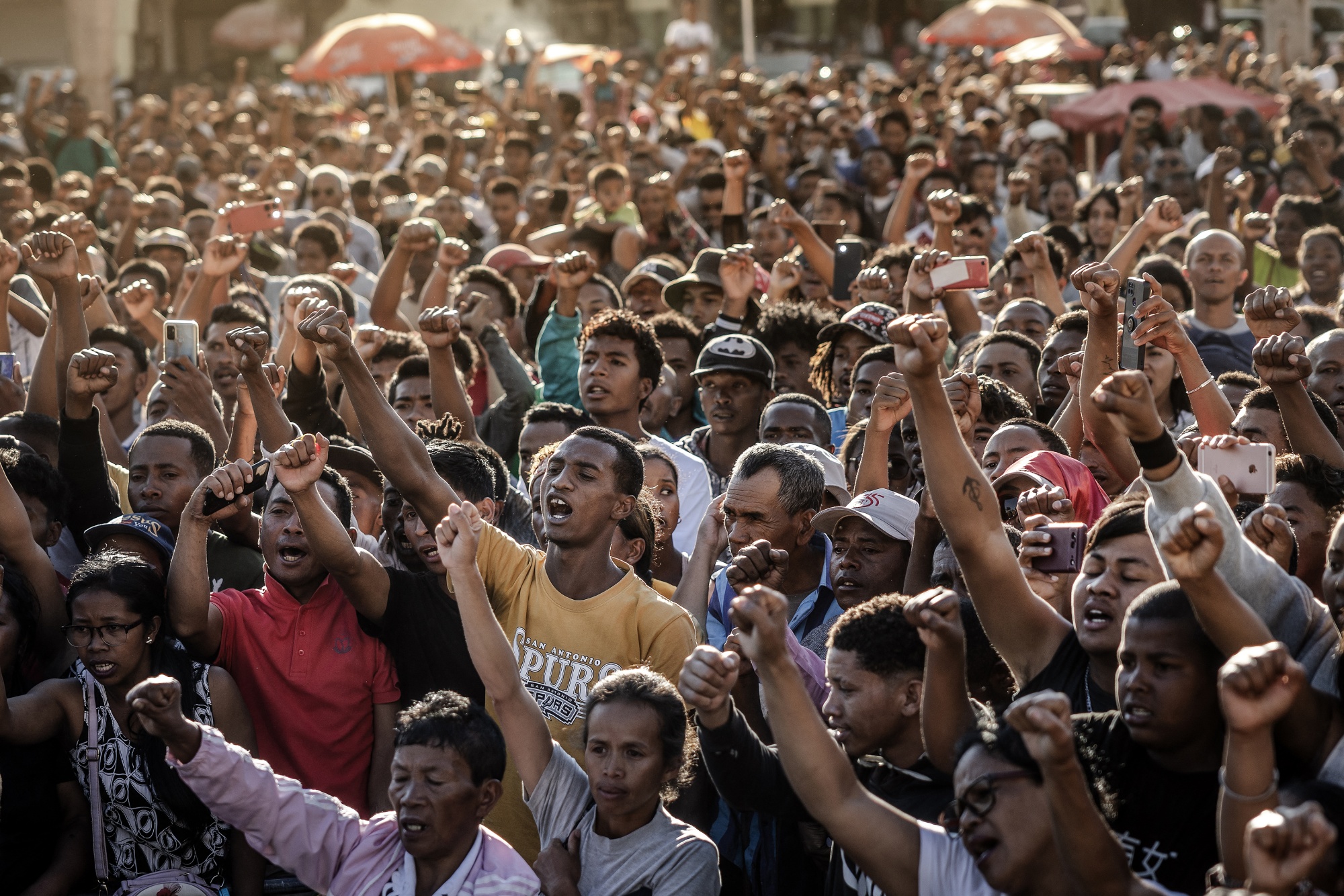 Protesters demonstrate in Antananarivo, on Oct. 13. Photographer: Luis Tato&#x2F;AFP&#x2F;Getty Images