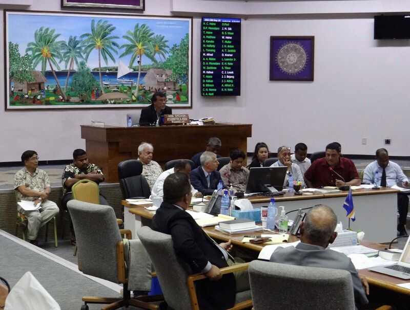 In this Feb. 23, 2018, photo, lawmakers listen to people discuss the pros and cons of creating a digital currency, in Majuro, Marshall Islands. The Marshall Islands is creating its own digital currency in order to raise some hard cash to pay bills and boost the economy. 
