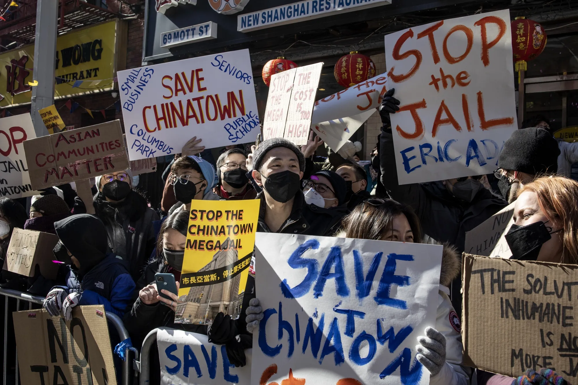 At the annual Lunar New Year parade in February 2022, Chinatown residents protest against plans to build a new jail in the neighborhood.&nbsp;
