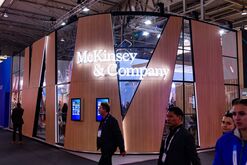 The McKinsey & Company logo is seen during the first day of