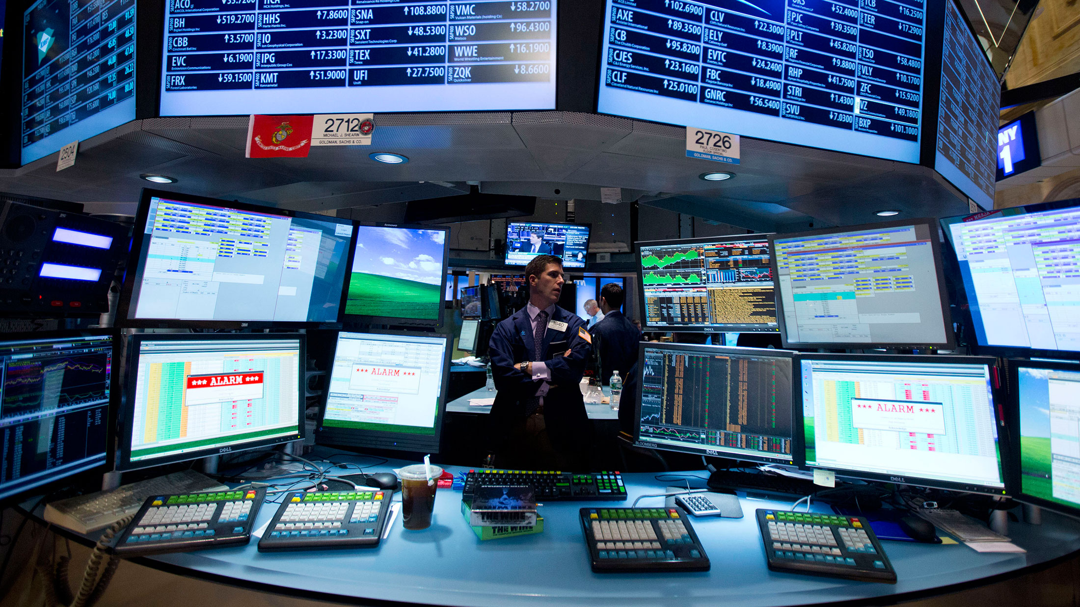 Traders work on the floor of the New York Stock Exchange.
