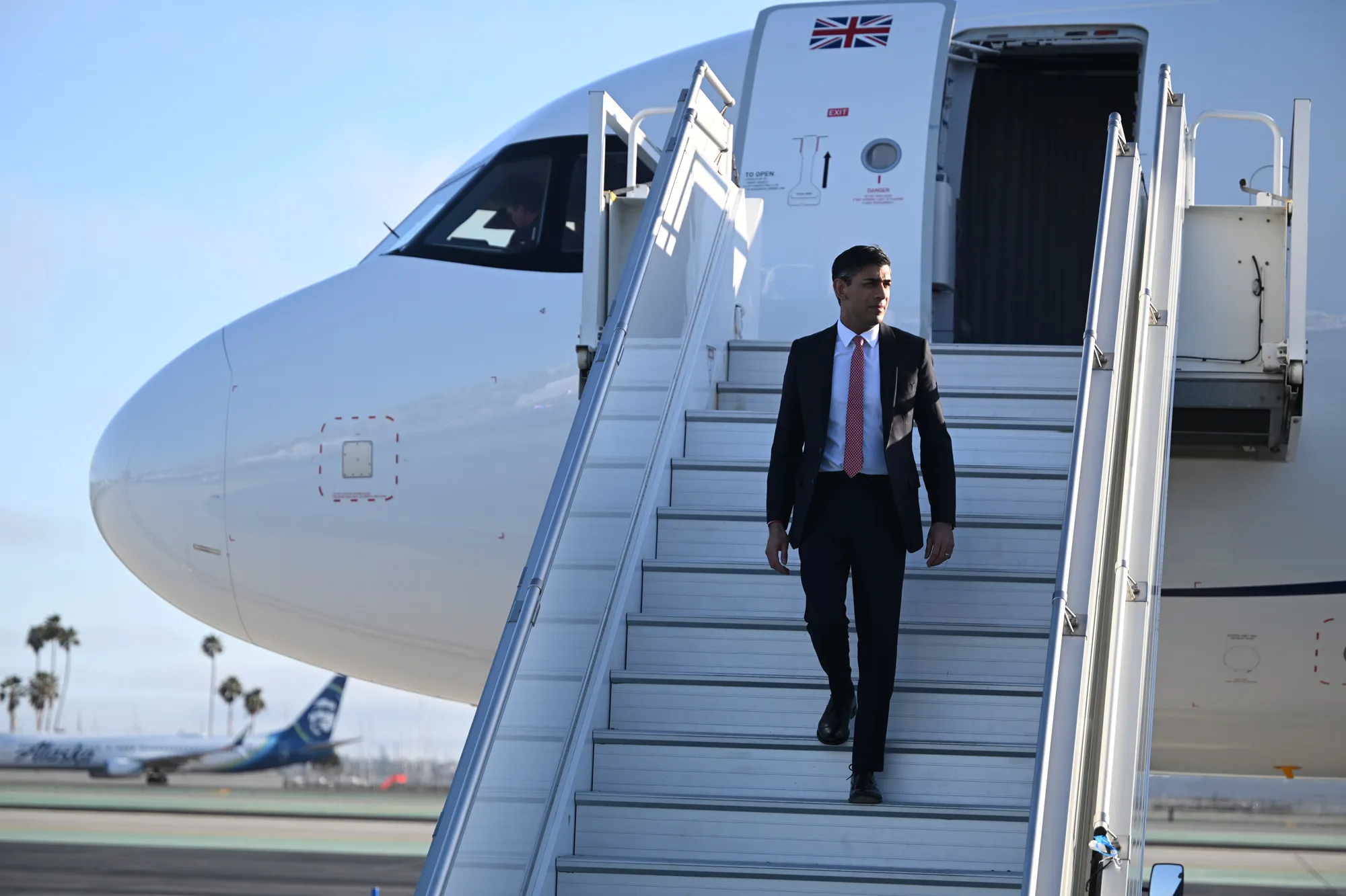 Rishi Sunak arrives at San Diego International Airport on March 12.