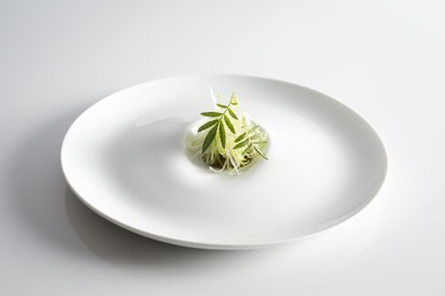 The spring onions with marigold leaves, lime, pistachio & fresh sheep milk curds.