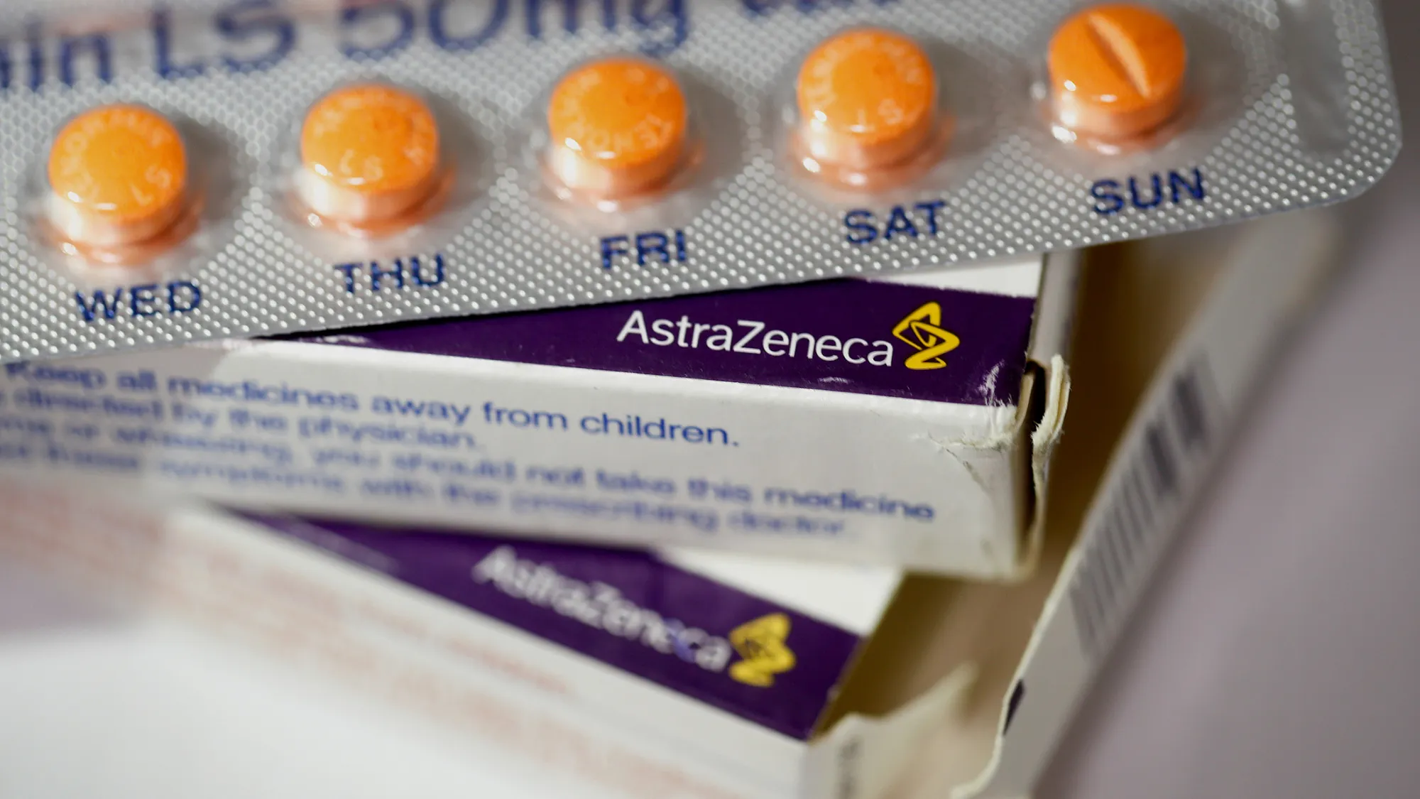 Tenormin tablets, manufactured by AstraZeneca Plc, sit on a surface at a pharmacists in this arranged photograph in London, U.K., on Monday, Dec. 14, 2015. AstraZeneca Plc said it's exploring a deal with Acerta Pharma BV that would give the U.K. drugmaker a potential blockbuster medicine for blood cancers as well as diseases in which the body attacks itself.
