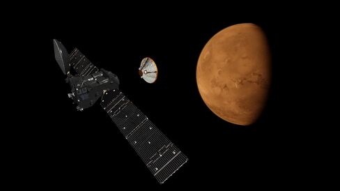 Illustration of ExoMars Schiaparelli Module and Trace Gas Orbiter