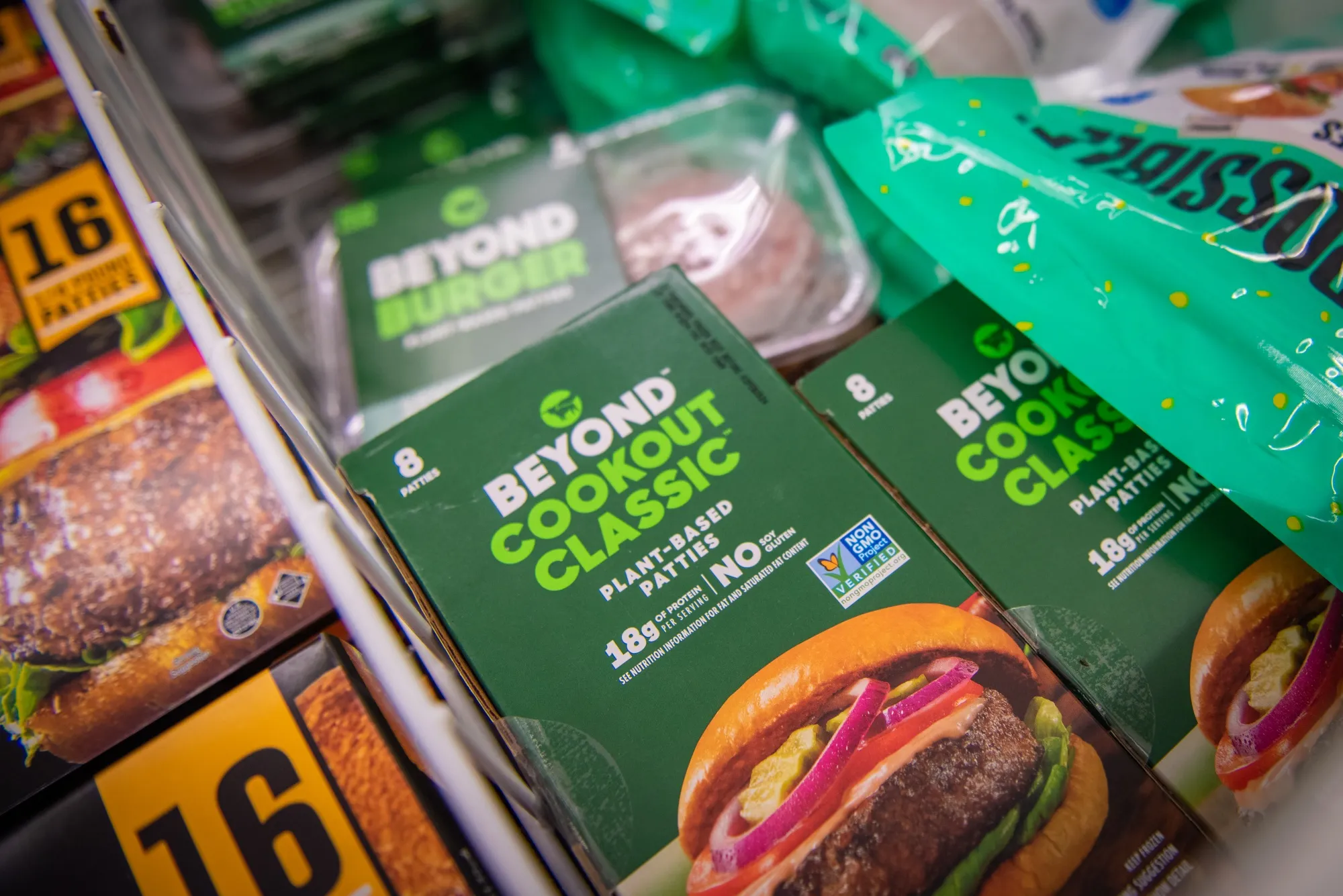 A package of Beyond Meat burgers.