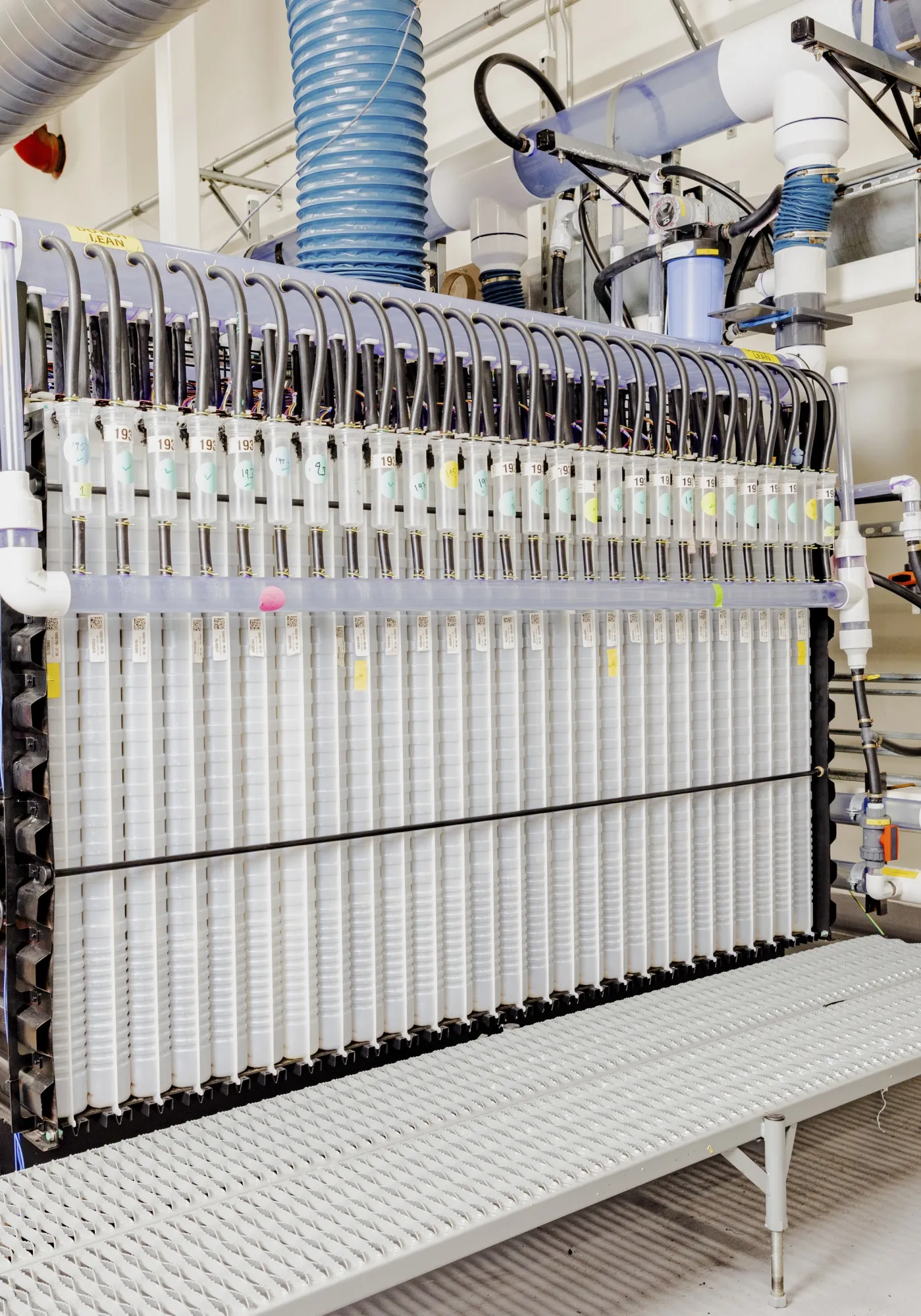 An iron-air battery module undergoing testing at Form Energy in Berkeley, California.