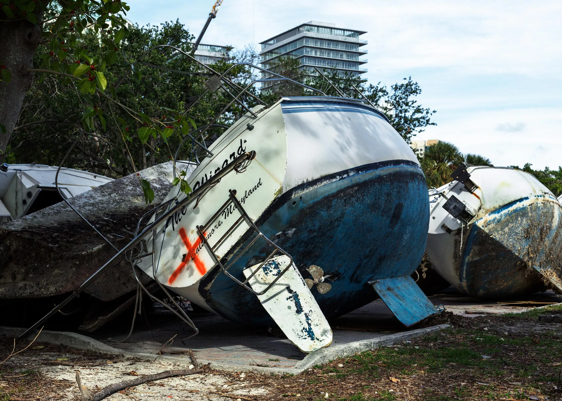 Boats outside Ross Hancock's building that were stranded by Hurricane Irma.
